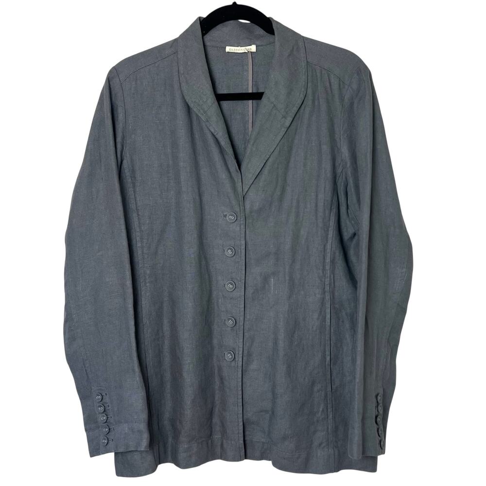 Eileen Fisher Linen Blazer Jacket Button Front Gray Size Small